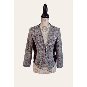 Metaphor Black and White Jacquard Cropped Open Blazer Jacket Size M - Picture 1 of 11