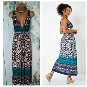ROMAN MAXI DRESS SIZE 18 petite, Teal mix Aztec Maxi Summer Occasion Dress - Picture 1 of 12