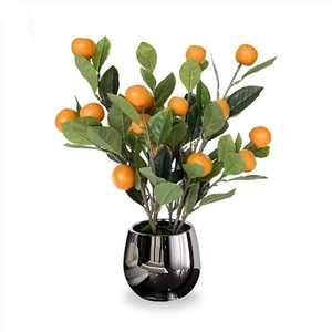 Plantas artificiales en maceta de 19" árbol frutal de naranjo con maceta de color plateado - Imagen 1 de 5