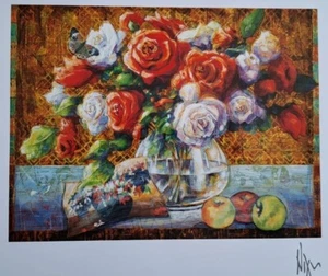 "Flower Study - Gaugin" by Peter Nixon Lithograph Modern Still Life 11 X 13 in - Picture 1 of 4