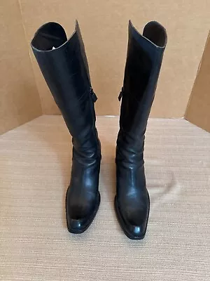 Vintage Costume National CNC Black Leather Boots with Mid-Heel - Image 1 of 4