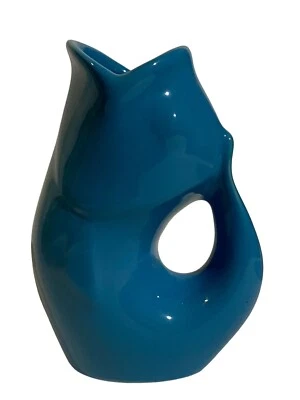 Gurgle Pot Original Fish Pitcher 4" Stoneware Blue Green Turquoise Pottery 2006 - Image 1 of 4