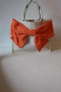 NWT Womens Regina Beige Straw Tote Bag W/Orange Bow - Picture 1 of 8