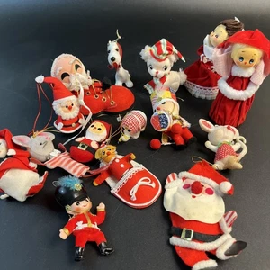 15 Vintage Weihnachten beflockt Filz Weihnachtsschmuck Santa Elfe Maus Welpe 50er Japan Posten - Bild 1 von 10
