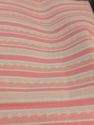 Multiple Pinks, White, And Floral Striped Cotton Fabric - Image 1 of 4