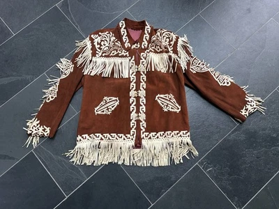 Chaqueta Vintage Cuera Tamaulipeca Marrón y Marfil Cuero y Gamuza Flecos México Foto 1 de 4