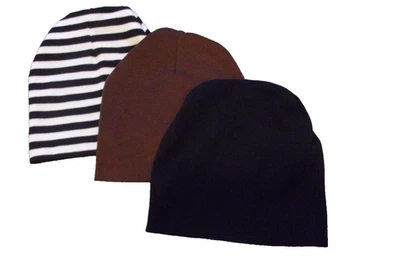 Beanie Caps Lot of 3 Infant Baby Boy Newborn Hats Black Brown Striped Knit Caps - Image 1 of 4