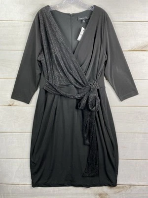 Lane Bryant Dress Womens 18 Black Faux Wrap Sparkly Party Stretch 3/4 Sleeve NWT - Image 1 of 4