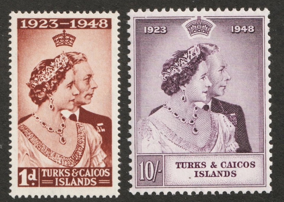 Islas Turcas y Caicos 1948 Sc# 92-93 - KGVI, boda de plata. Juego MH CV$16,25 Foto 1 de 1