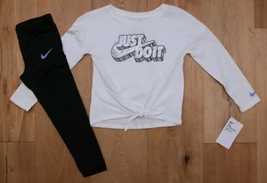 Nike Mädchen Langarm T-Shirt & Leggings Set ~ weiß, schwarz & lila ~ Größe 3T - Bild 1 von 9