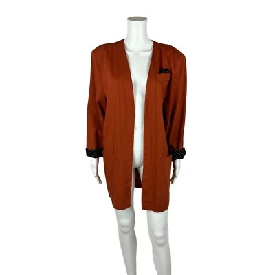 Blazer abierto vintage años 90 para mujer grande naranja quemado negro lunares traje chaqueta Foto 1 de 4
