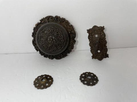 Antique Rare Victorian Ornate Mechanical Rose Doorbell Fancy Brass Pull 1800’s Cover