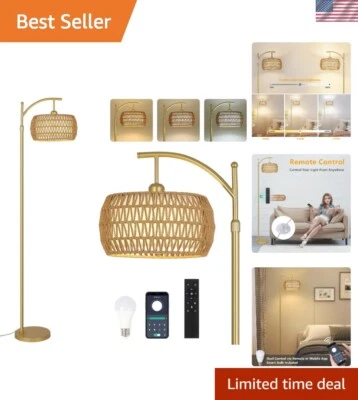 Lámpara de pie de arco bohemio a control remoto con altura y atenuación ajustables Foto 1 de 4