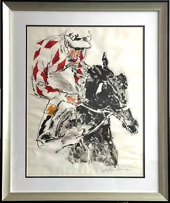 Serigrafía en papel enmarcada deportes carreras de caballos Leroy Neiman Jockey of Diamonds Foto 1 de 4