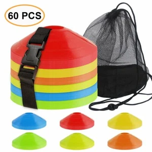 60Pcs Disc Soccer Cones Football Field Marker Cross Training Cones w/ Carry Bag - Picture 1 of 21