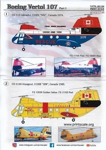Calcomanías escala impresa PSL48194 1:48 Boeing-Vertol 107 parte 1 CH-113 Labrador parte 1 - Imagen 1 de 2