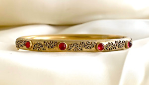 Antique Victorian Yellow Gold Filled Ruby Red Stones Bangle Bracelet PRST CO.