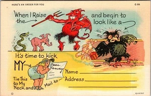 Devil Here's an Order for You Teich Linen Postcard Vintage JH7 - Picture 1 of 4