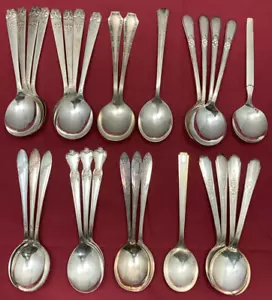 30 CUCCHIAINI GUMBO ZUPPA TONDI placcati argento da antichi a vintage senza monogrammi - Foto 1 di 8