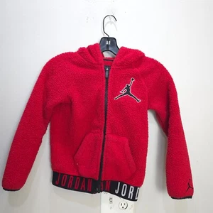 RARE Air Jordan Fleece Jacket Boys Large Red Lining Hidden Solid Logo Polyester - Picture 1 of 16