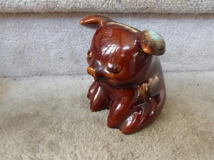VTG Hull Pottery Piggy Coin Bank Sitting Up Brown Majolica Drip Turquoise 6.25" - Picture 1 of 8