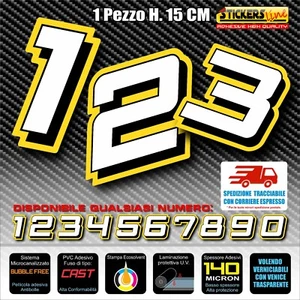 Adesivi numeri gara M 8 numeri Moto Gp CIV SBK Scooter Go Kart Quad Auto H 15 cm - Foto 1 di 3