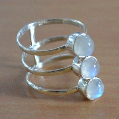 Anillo de piedras preciosas de piedras lunares de fuego natural de plata de ley 925 para mujer joyería hecha a mano Foto 1 de 4