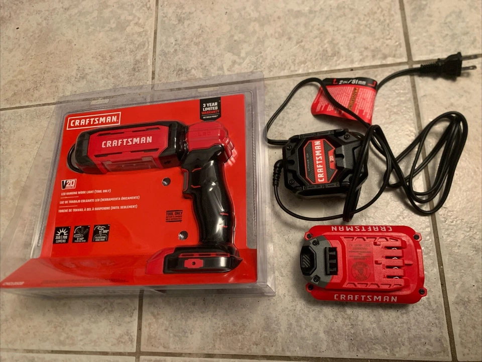 Craftsman V20 Max LED Flashlight Handheld Hanging Work Light Battery Charger Lot - Image 1 of 1