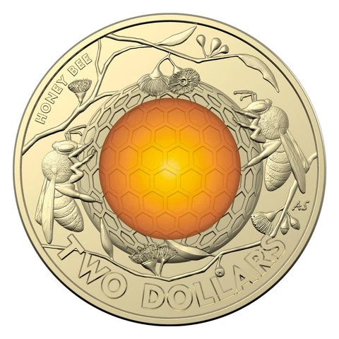 Australia 2022 Honey Bee $2 Dollars Coloured UNC Coin Loose Cover