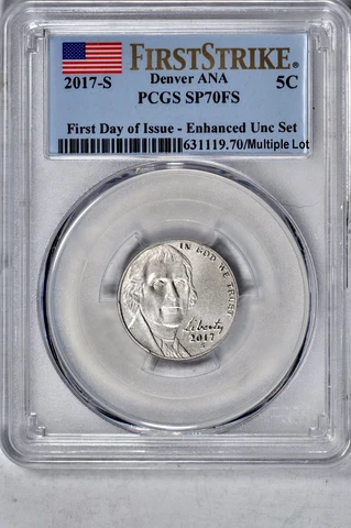 2017-S 5C First Day of Issue Jefferson Nickel (32 Graded) PCGS SP70FS K14417 Cover