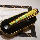 24K Gold Plated Metal Green Leaf Clipper Lighter Gas Flint Refillable Gift Box