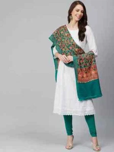 New Large Wool Paisley Jamavar Shawl Green Red Jamawar Great Gift Pashmina Style - Picture 1 of 2