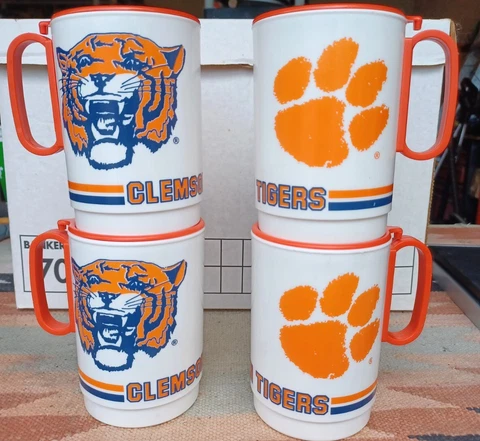 Lot Of 4 Vintage Whirley USA 12 Ounce Clemson Tigers Travel Mug Cup 12oz Cover