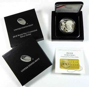 Dólar de plata conmemorativo de prueba del centenario de la Primera Guerra Mundial 2018-P Estados Unidos Mint - OGP - Imagen 1 de 1