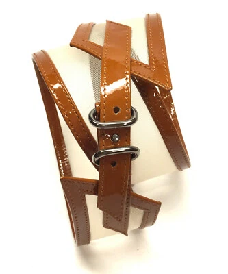 CAROLINA HERRERA Honey Patent Leather & Clear Nylon Mesh Waist Belt SzL - Image 1 of 4