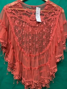 Encaje poncho malla encaje top mujer transparente capelet naranja venta de primavera - Imagen 1 de 5