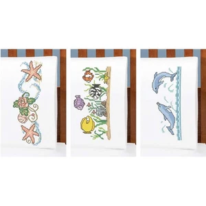 Herrschners® Sealife Trio Pillowcase Set Stamped Cross-Stitch - Picture 1 of 1