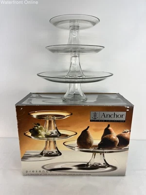 Anchor Hocking Glass Presence 3 Pc Tiered Dessert Platter Cake Set Platinum Col. - Image 1 of 4