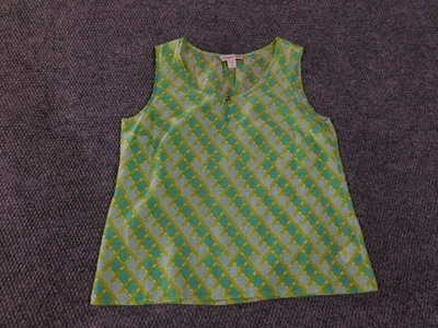 Coldwater Creek背心女式小号绿色黄色几何轻便丝绸 — 第 1/4 张图片