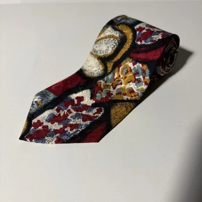 Галстук ручной работы Daniel De Fasson шелковый красный разноцветный - Изображение 1 из 4