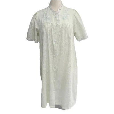 Camisón BARBIZON L Seersucker Rayas Botón Frontal Casa Vestido Salón De Colección Foto 1 de 4