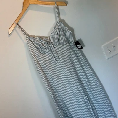 Lucky Brand Women's Blue White Stripe Midi Sundress Tie Front Slit Sz M NWT - Image 1 of 4