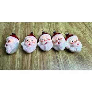 🎅 Menge 5 Vintage mundgeblasene Glas Weihnachtsmann Gesicht Ornamente (Ständer nicht enthalten) - Bild 1 von 4