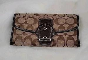 Braune Coach lange Geldbörse Clutch dreifach faltbar Signatur - Bild 1 von 9