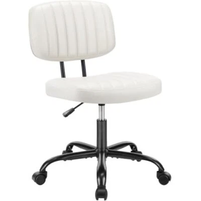 360° Swivel Desk Chair, Upholstered Faux Leather Height Adjustable White - Image 1 of 4