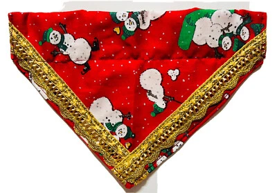 Christmas Snowman Red Gold trim Over Collar SlideOn Pet Dog Cat Bandana Scarf S - Image 1 of 4