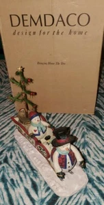 Demdaco Figurine Christmas # 12057 Bringing Home the Tree Snowman Sleigh (Q2) - Picture 1 of 6