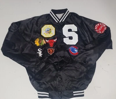 Chicago Bulls Bears Sox Blackhawks Cubs Police Fire Team Patches Mens Sm Jacket - Image 1 of 4
