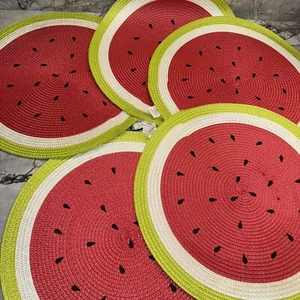 Pier 1 Watermelon Placemats Round Set Of 5 Summer Pool Party - Picture 1 of 6