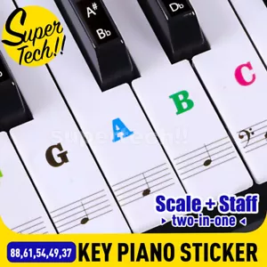 TRANSPARENT Keyboard Piano Stickers 88/61/54/49/37 KEYS Sticker Note For Learner - Picture 1 of 9